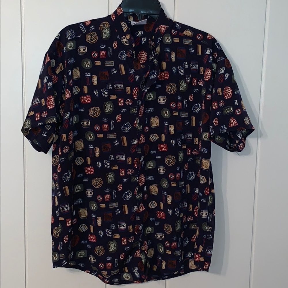 Vtg 80s funky polyester shirt‎ with Nehru collar